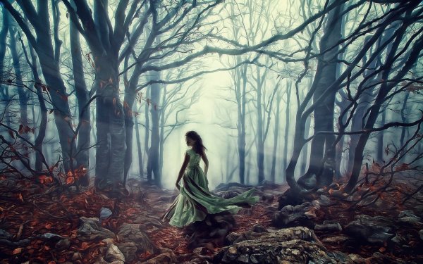 Девушка в лесу арт