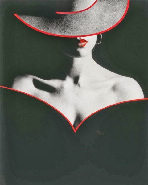 Дама в Красном в чёрной шляпе