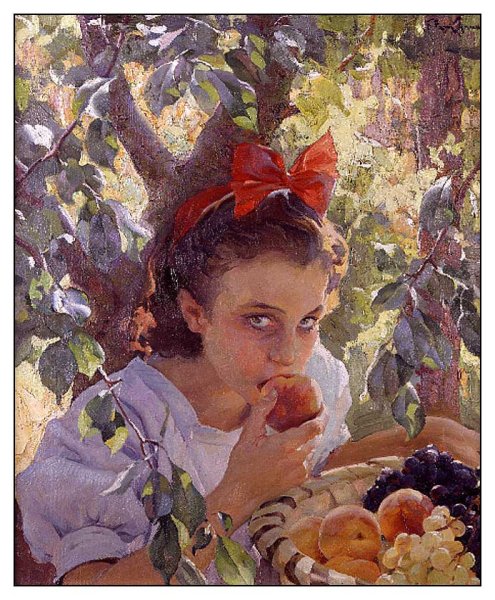 Девочка с яблоками картина