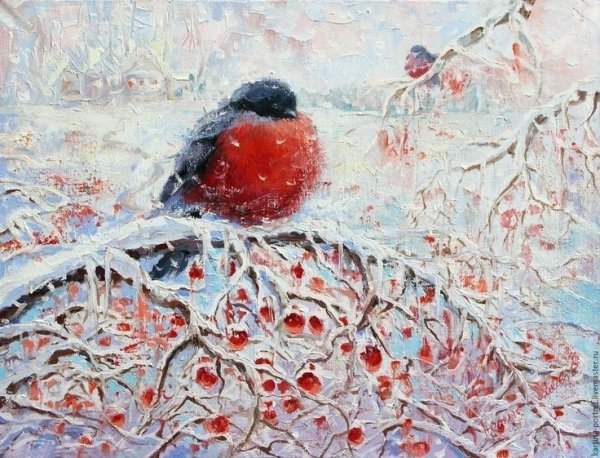 Рябина в снегу живопись