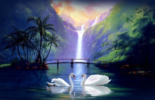 Лебеди и водопады