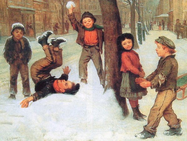 Игра в снежки живопись