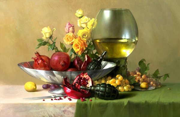 Натюрморт с цветами и фруктами
