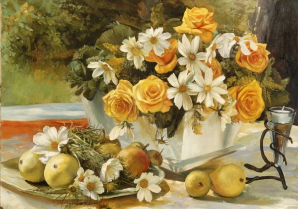 Натюрморт с цветами и фруктами