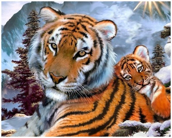 Алмазная мозайка тигрица с тигренком