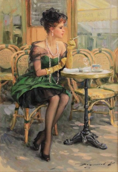 Константин Разумов картины женщина в парижском кафе