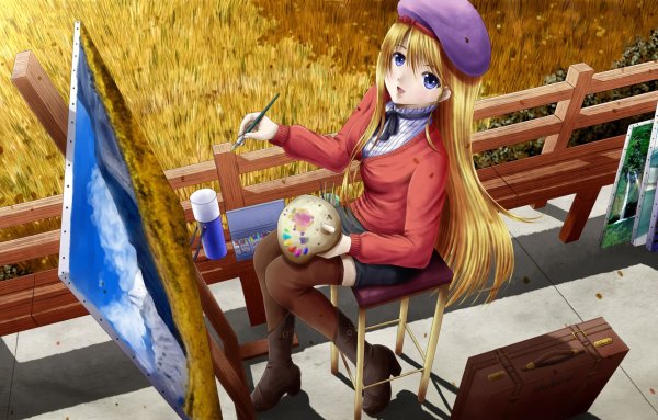 Аниме девушка художник