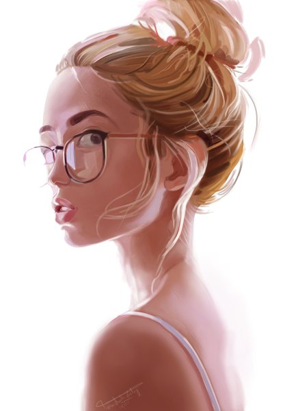 Нарисованная девушка в очках