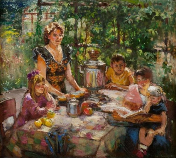 Чаепитие. (1913). Богданов-Бельский н.п.