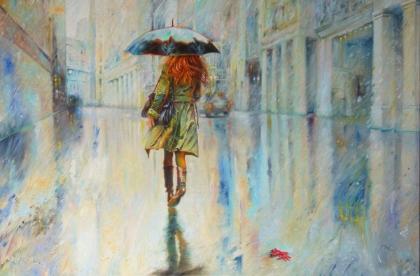 Картина девушка под дождем