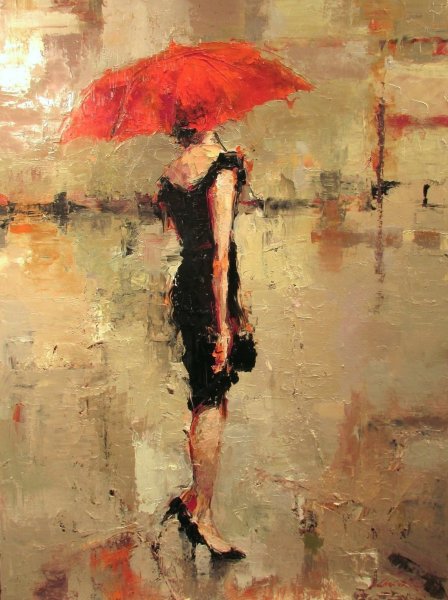 Девушка с зонтом под дождем