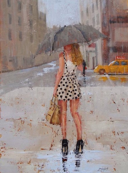 Нарисовать девушку под дождем