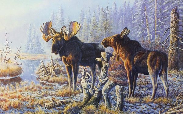 Охота на лося в живописи