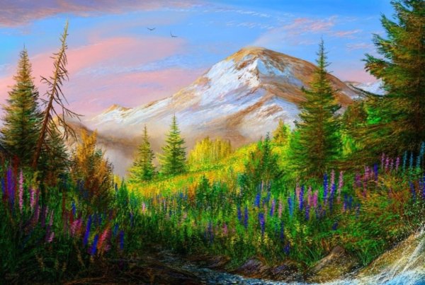 Горный пейзаж пастелью