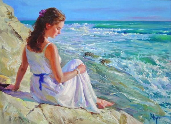 Девушка у моря картина