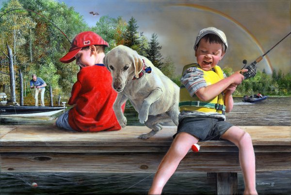 Дети на берегу речки