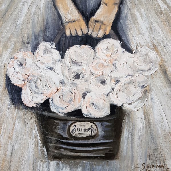 Девушка с букетом картина