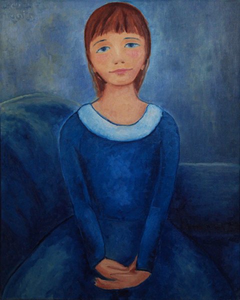 Девушка в синем платье картина