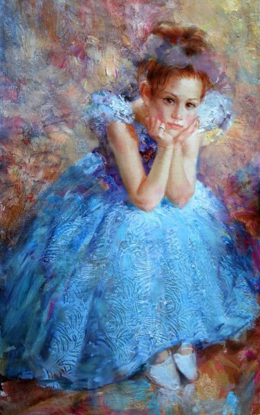 Девушка в голубом платье живопись