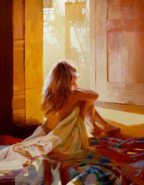 Картина девушка на кровати