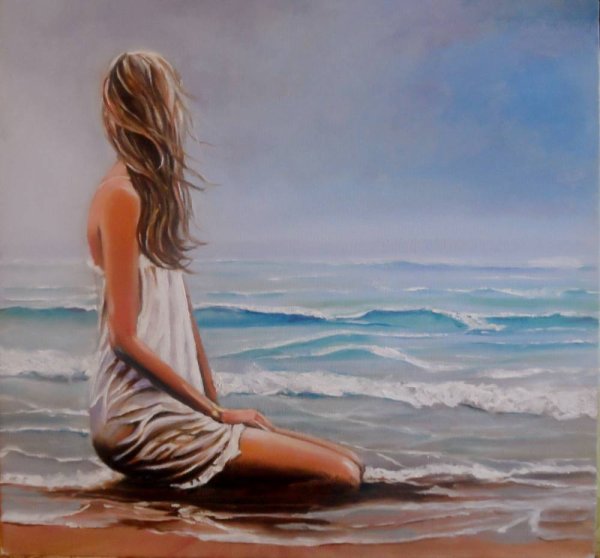 Девушка в белом картина маслом