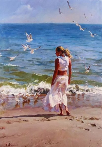 Морской пейзаж с девушкой