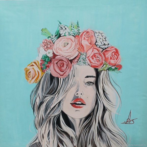 Девушка с венком на голове рисунок