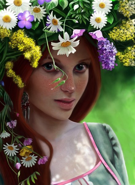 Женщина в венке из цветов