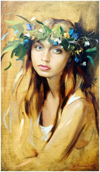 Девушка в венке из цветов живопись
