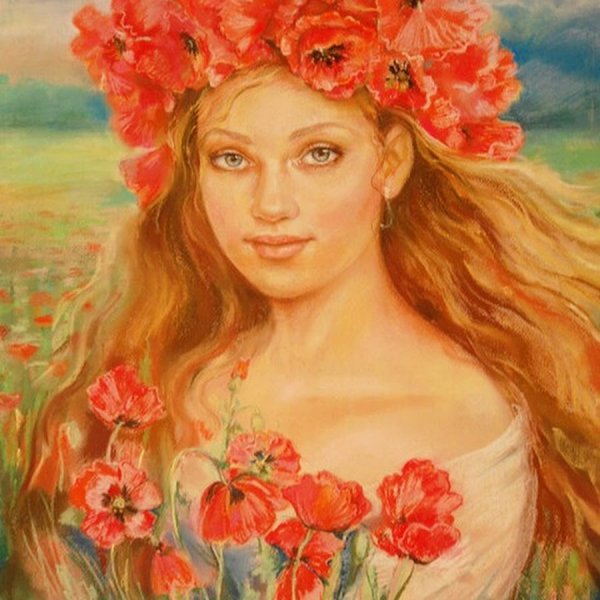 Картина женщина с венком на голове