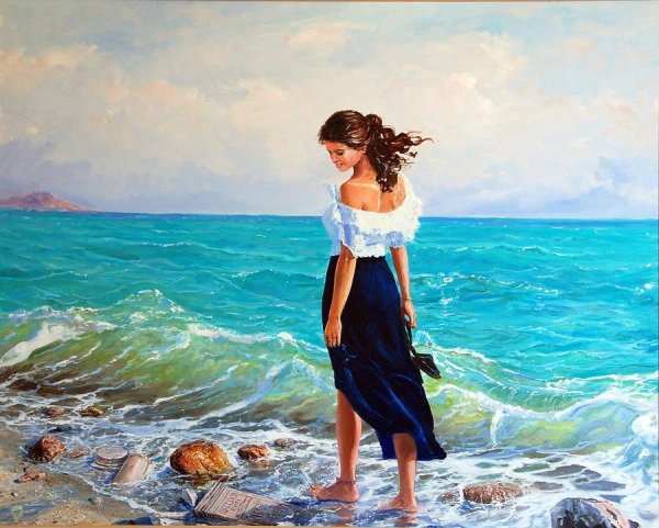 Девушка у моря картина
