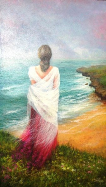 Девушка в голубом море