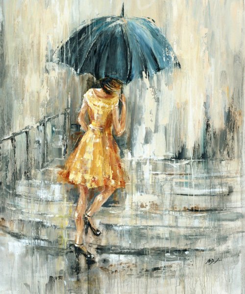 Девушка в Красном платье под дождем