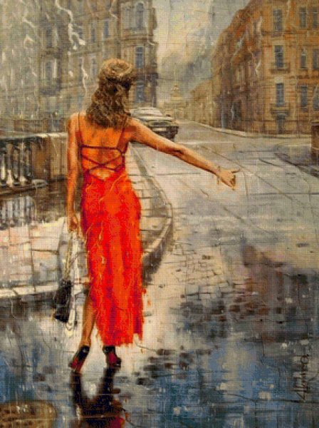 Девушка под дождем живопись
