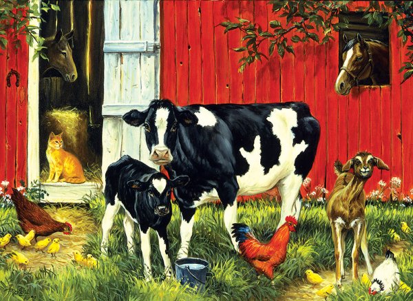 Домашние животные корова и теленок