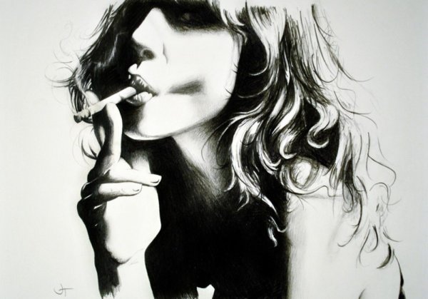 Курящая девушка в профиль