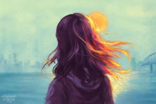 Силуэт девушки с рыжими волосами