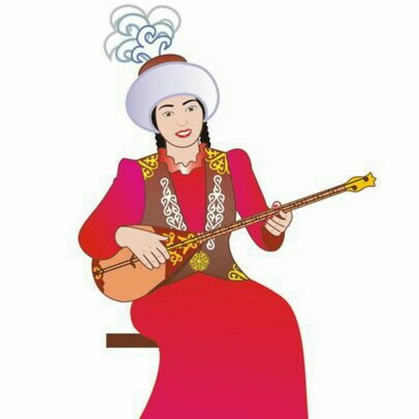 Казахи в национальных костюмах с домброй