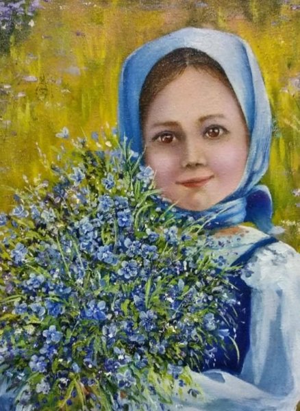 Картина девушка с васильками
