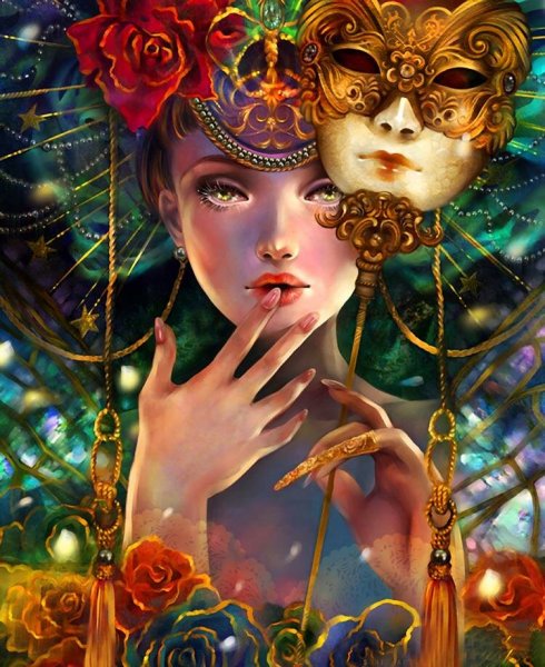 Женщина в маскарадной маске арт