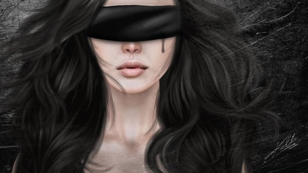 Девушка сповязко на глазах