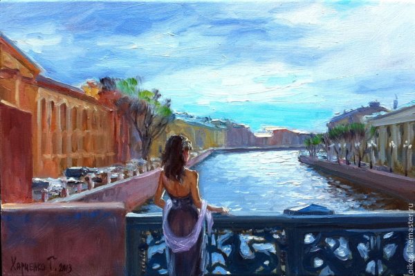 Картина девушка на набережной