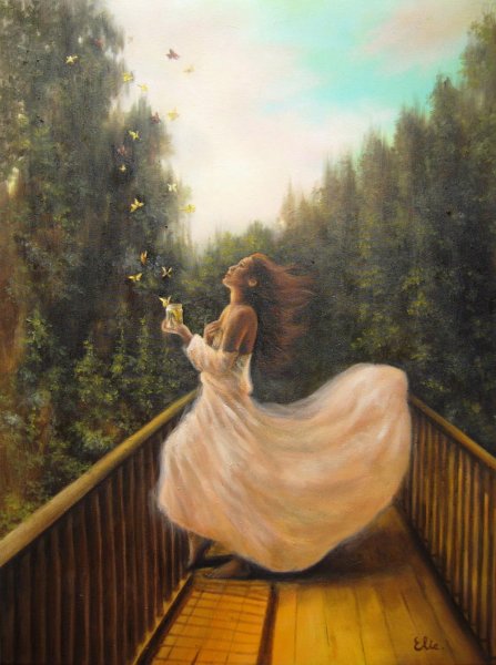 Картина девочки на мостике