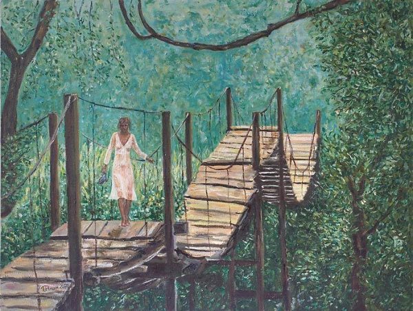 Картина девушка на мосту