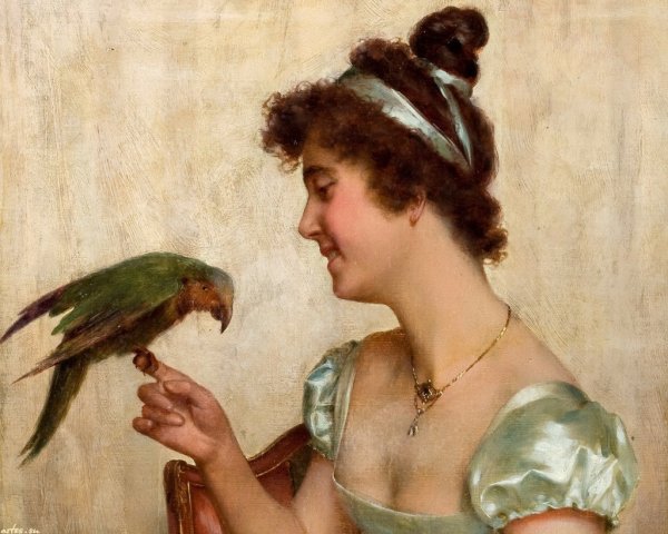 Девушка с попугаем живопись
