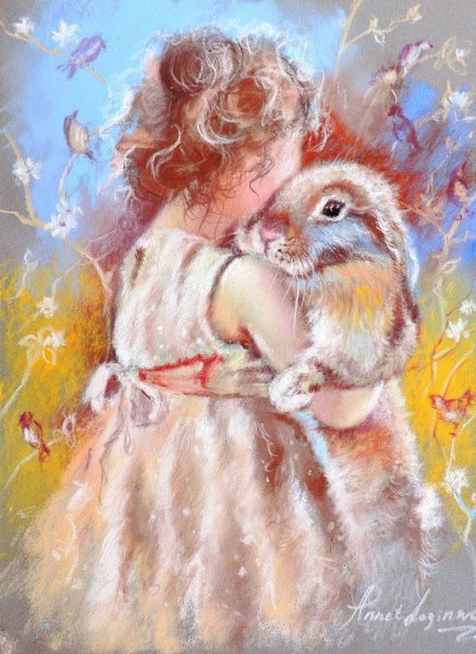 Картина девочка с кроликом
