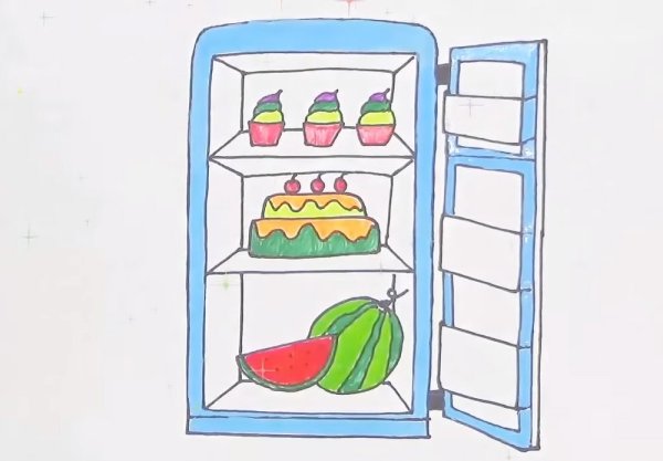 Мультяшный холодильник с открытой дверцей