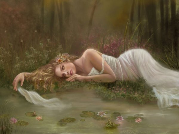 Фэнтези девушка лежит в лесу