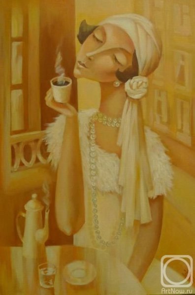 Картина девушка с кофе