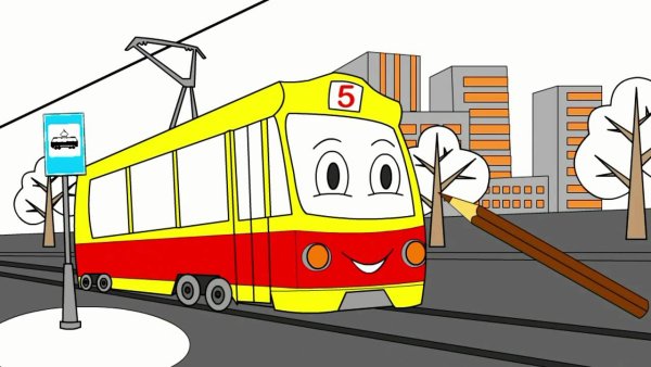 Трамвай на белом фоне